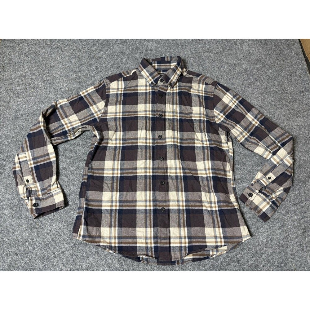 Eddie Bauer Shirt Mens M Brown Plaid Long Sleeve Flannel Button-Down Casual